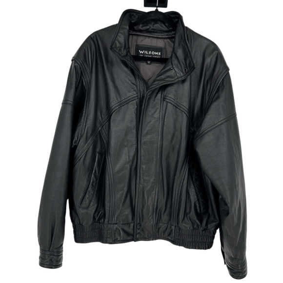 Vintage 80s 90s Wilsons Leather Mens Bomber Jacket Size XL Black Aviator Pockets - Picture 1 of 11